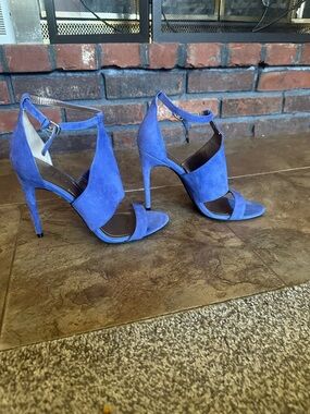 BCBG Paris Periwinkle Suede Ankle-Strap Heels
